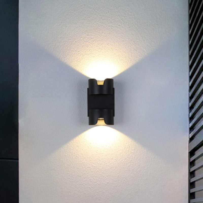 Black Led Flush Mount Wall Light - Up Down Lighting With Metal Cylinder Shade For Patio