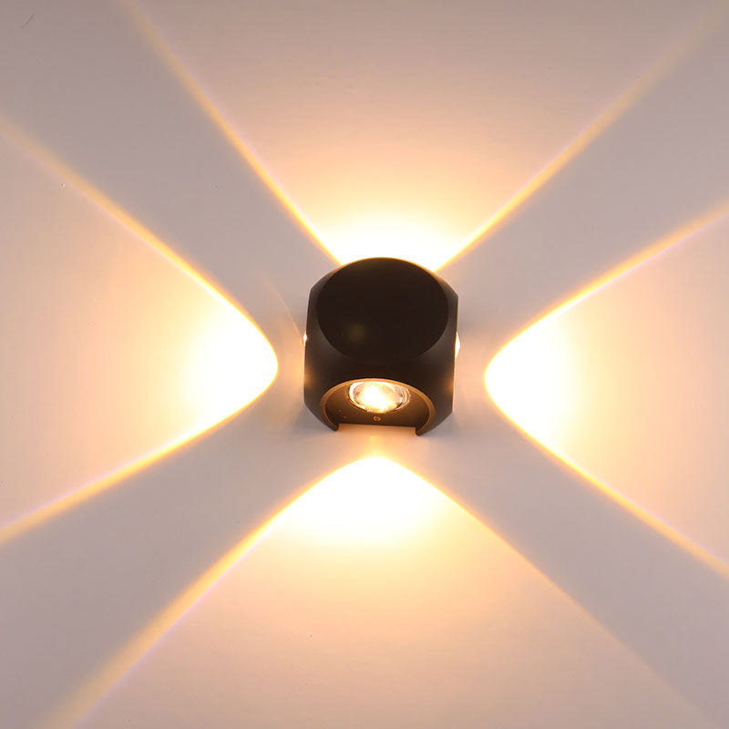 Nordic Aluminum Led Wall Lamp - Mini Cube Washer Sconce For Living Room (2/4-Head) In Black/White