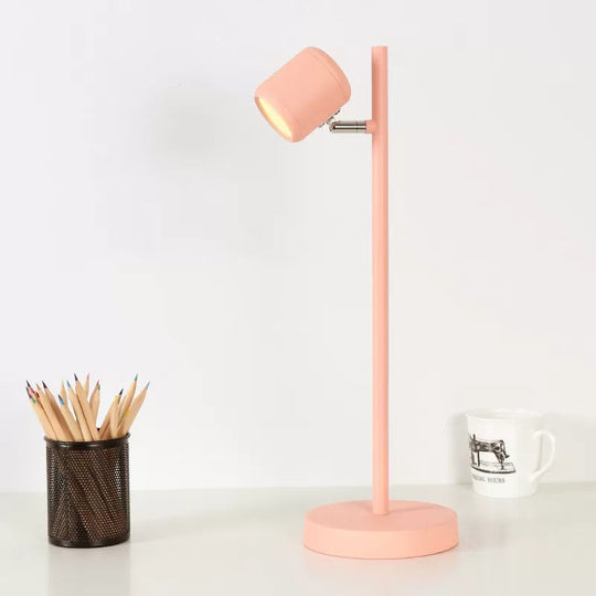 Rotatable Childrens Bedroom Desk Light Metal Macaron Reading Lamp With Plug-In Cord Pink