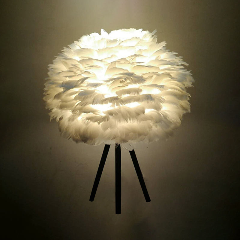 Feather Night Light Nordic Table Lamp - 1-Light White/Red/Pink With 3-Leg Stand Black/White