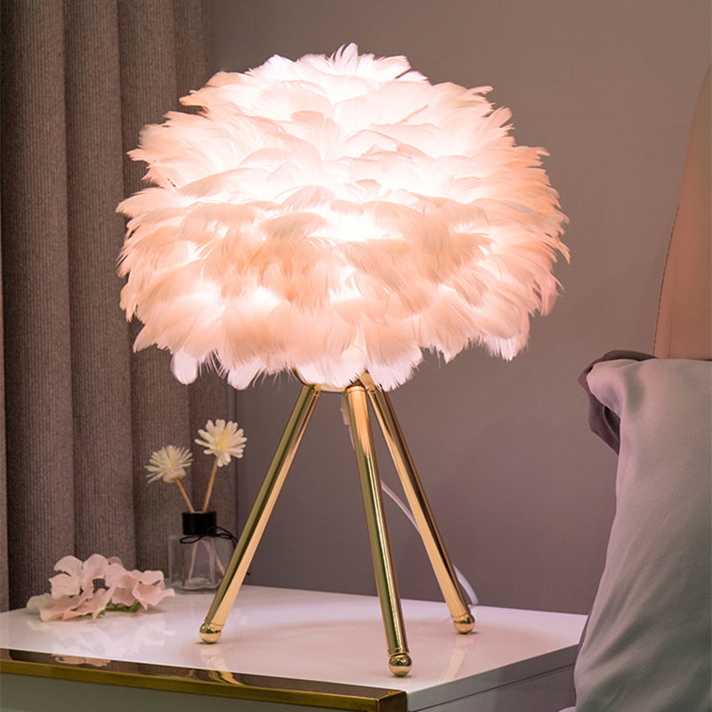 Bloom Nordic Feather Nightstand Lamp - Single White/Pink Table Light With Tripod For Bedroom Gold /