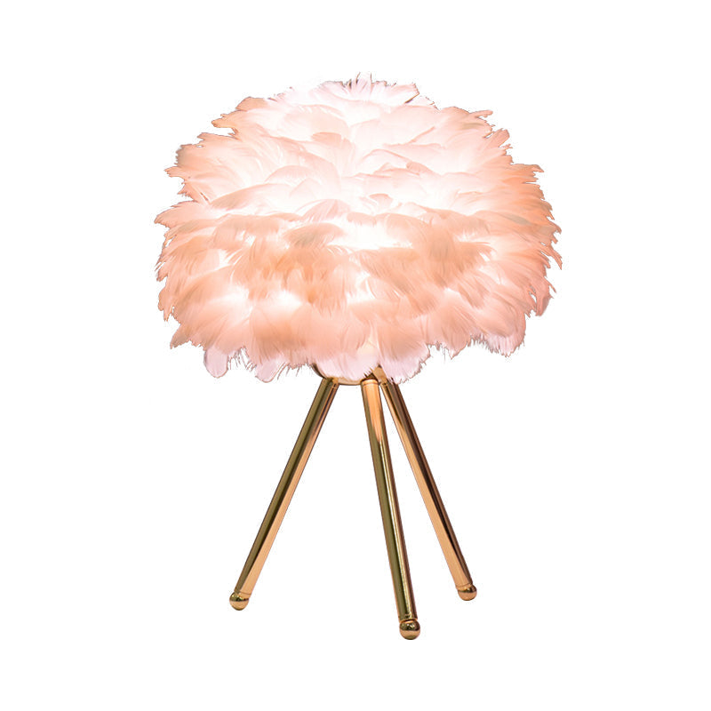 Bloom Nordic Feather Nightstand Lamp - Single White/Pink Table Light With Tripod For Bedroom