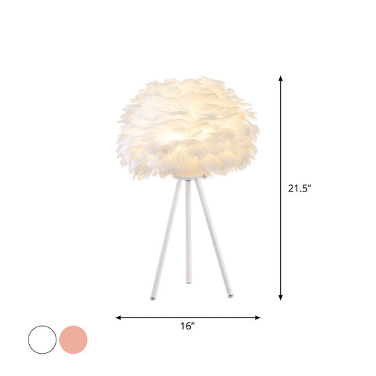 Bloom Nordic Feather Nightstand Lamp - Single White/Pink Table Light With Tripod For Bedroom