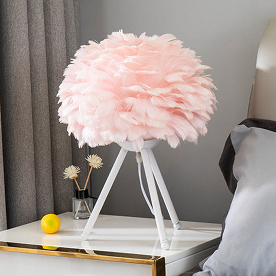 Bloom Nordic Feather Nightstand Lamp - Single White/Pink Table Light With Tripod For Bedroom White /