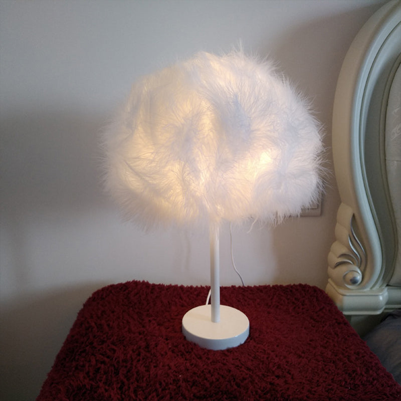 Minimalist White Feather Candy Floss Night Lamp - Table Stand Light