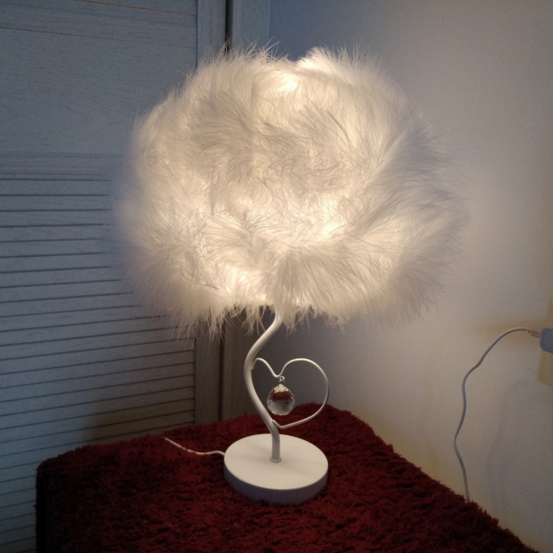 Feather Cloud Table Lamp: Romantic Nordic White Night Light With Crystal Accent
