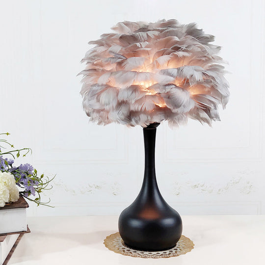 Modern 1-Bulb Goose Feather Night Light Table Lamp - Teardrop Base Natural Grey/White/Pink Grey