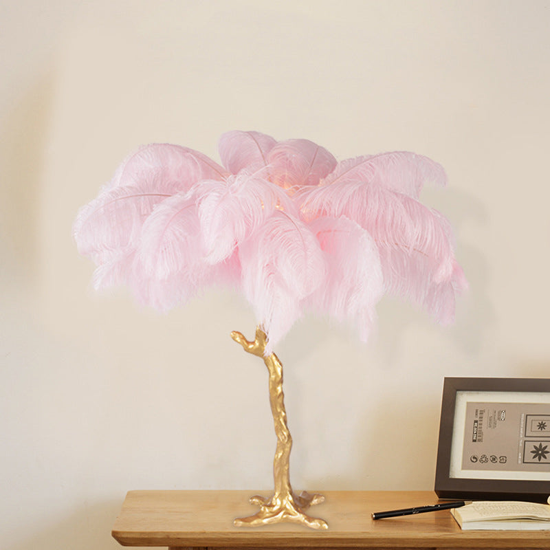 Coconut Tree Night Lamp: Modern Pink Feather Table Light For Creative Living Room Decor