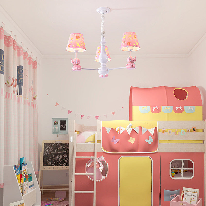 Pink Elephant Ceiling Lamp: Kids Hanging Pendant Light Fixture For Bedroom - 3/5/6/8 Lights Metal