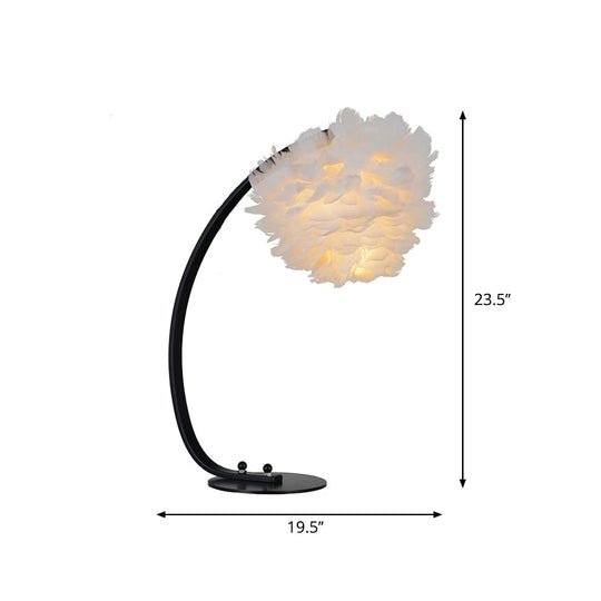 Modern Feather Dome/Tapered Shade Table Lamp Single Black/Pink/Cream Nightstand Light With Versatile