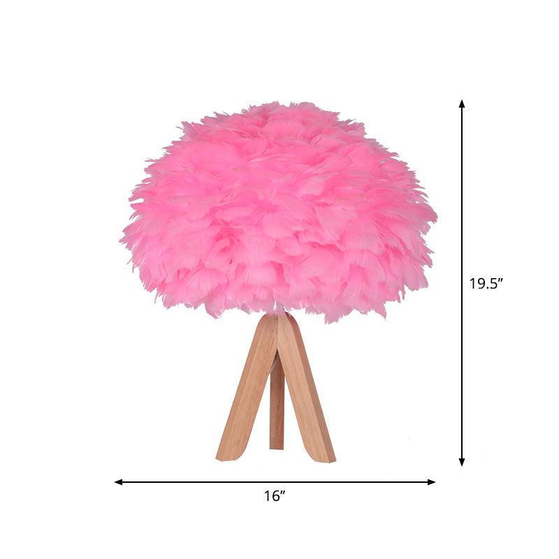 Modern Feather Dome/Tapered Shade Table Lamp Single Black/Pink/Cream Nightstand Light With Versatile