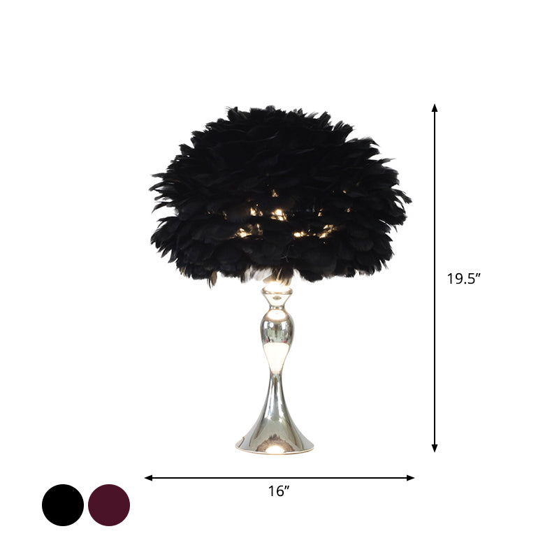 Alfecca Meridiana - Black/Purple Dome Night Lamp: Modern Feather Table Light