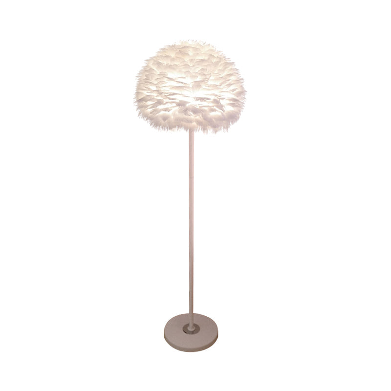 Modern Feather Stand Up Lamp - 18/21.5 Wide Dome Floor Light For Living Room In White/Pink/Orange