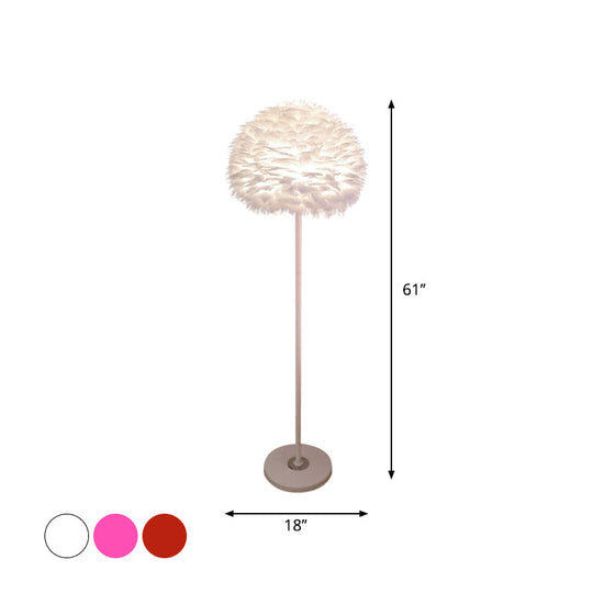 Modern Feather Stand Up Lamp - 18/21.5 Wide Dome Floor Light For Living Room In White/Pink/Orange