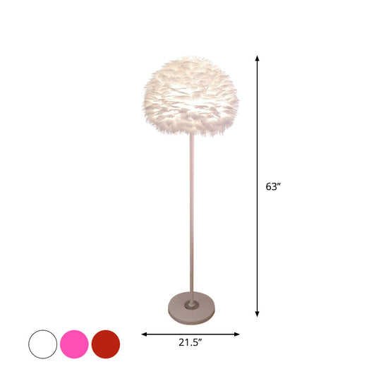 Modern Feather Stand Up Lamp - 18/21.5 Wide Dome Floor Light For Living Room In White/Pink/Orange