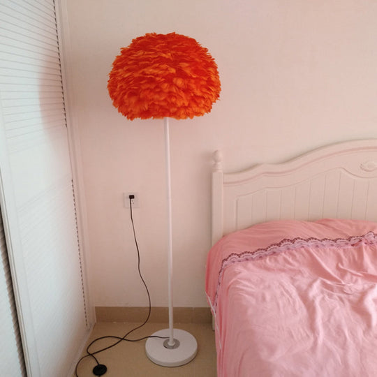 Modern Feather Stand Up Lamp - 18/21.5 Wide Dome Floor Light For Living Room In White/Pink/Orange