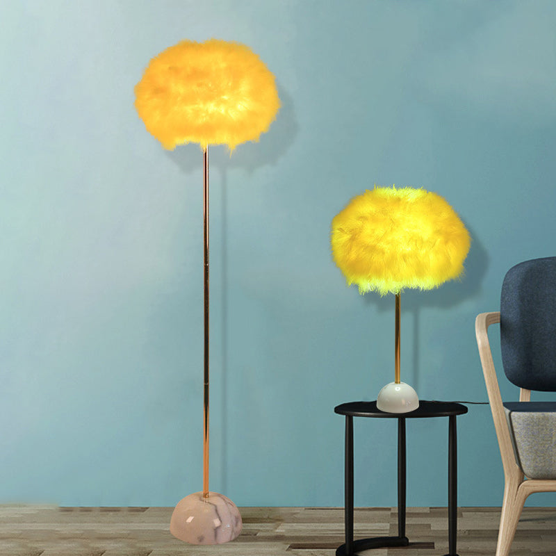 Yellow Hand-Woven Feather Sphere Floor Lamp - Nordic Style 1 Head Standing Light