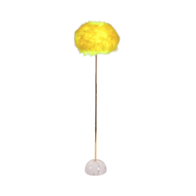 Yellow Hand-Woven Feather Sphere Floor Lamp - Nordic Style 1 Head Standing Light