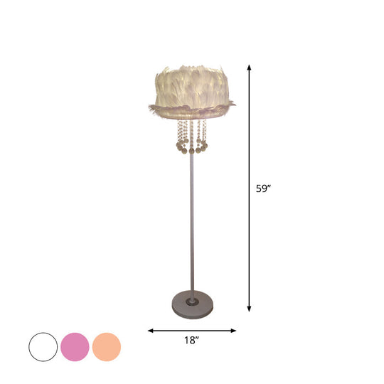 Nordic Feather Floor Lamp With Crystal Orbs - Apricot/White/Pink Lotus Design