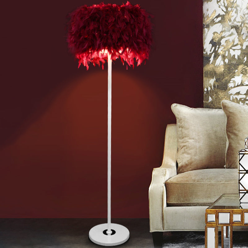 Burgundy/Purple/Pink Drum Floor Lamp - Minimalistic Feather Standing Light For Living Room Burgundy