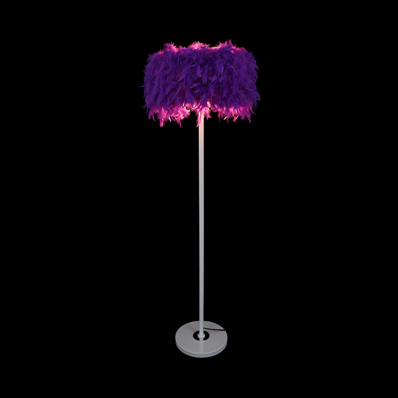 Burgundy/Purple/Pink Drum Floor Lamp - Minimalistic Feather Standing Light For Living Room