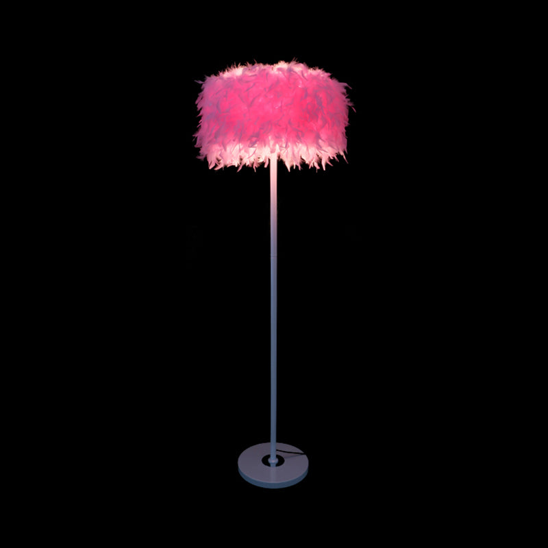 Burgundy/Purple/Pink Drum Floor Lamp - Minimalistic Feather Standing Light For Living Room Pink