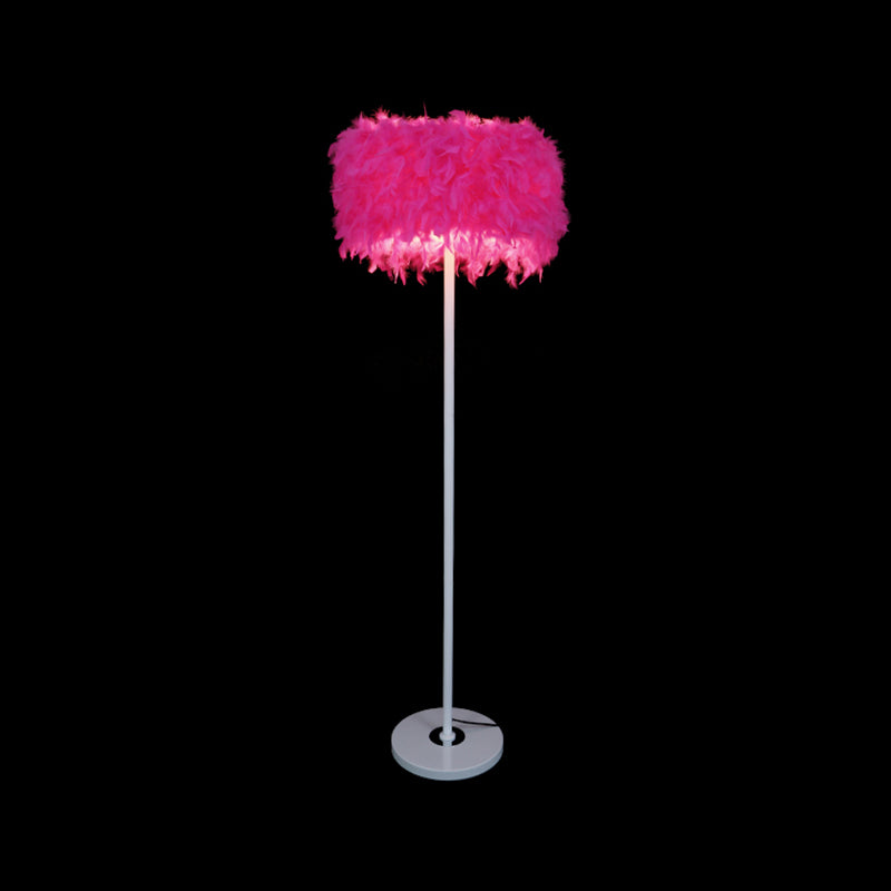 Burgundy/Purple/Pink Drum Floor Lamp - Minimalistic Feather Standing Light For Living Room Rose Red