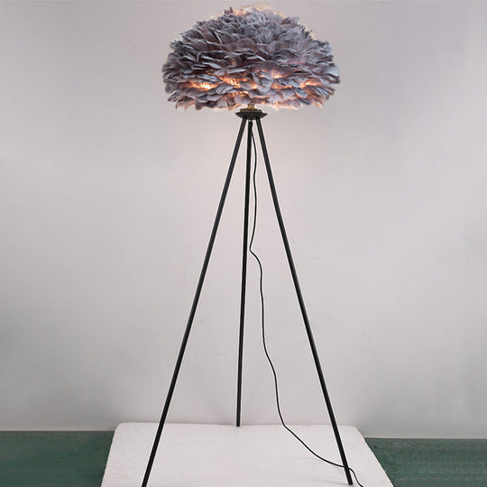Dome Feather Floor Lamp - Minimalist Single Grey/White/Pink Light With Tripod For Bedroom Black /