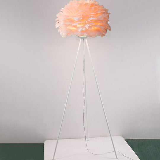 Dome Feather Floor Lamp - Minimalist Single Grey/White/Pink Light With Tripod For Bedroom White /