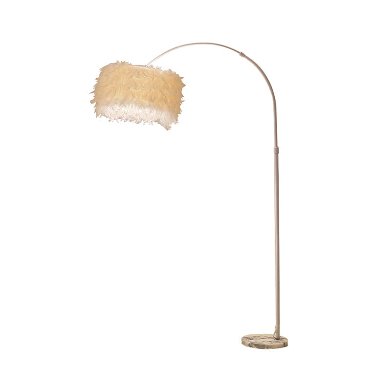 Feather Drum Floor Reading Light - Simple And Modern 1-Light White Gooseneck Lamp With Optional