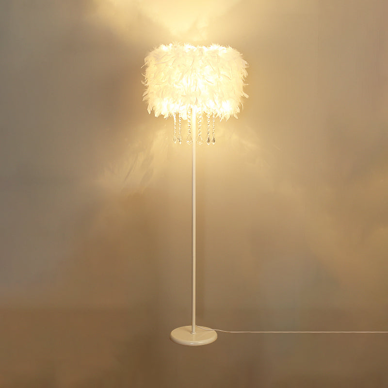 Feather Drum Floor Reading Light - Simple And Modern 1-Light White Gooseneck Lamp With Optional