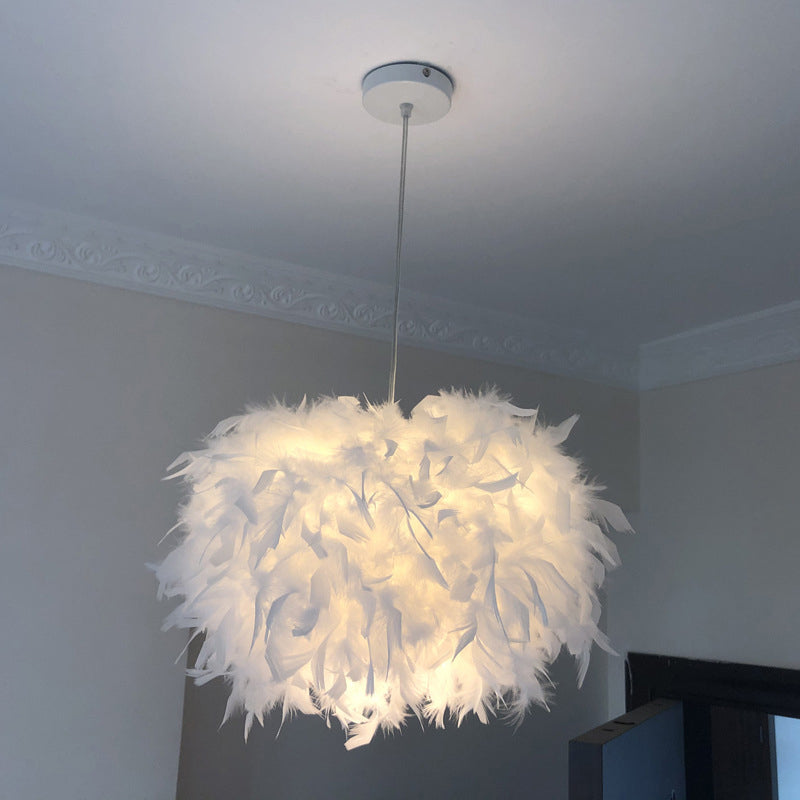 Feather Pendant Lamp - Nordic Style Handcrafted White 1 Bulb Hanging Light Kit 11/15/19.5 W / 15