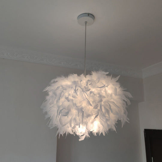 Feather Pendant Lamp - Nordic Style Handcrafted White 1 Bulb Hanging Light Kit 11/15/19.5 W