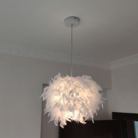 Feather Pendant Lamp - Nordic Style Handcrafted White 1 Bulb Hanging Light Kit 11/15/19.5 W / 11