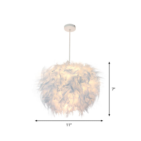 Feather Pendant Lamp - Nordic Style Handcrafted White 1 Bulb Hanging Light Kit 11/15/19.5 W