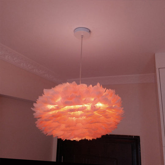 Modernist 1-Light Feather Rose Pendant Light - Grey/Apricot/Pink - Ceiling Hang Lamp - 18"/21.5" Width - Perfect for Tables