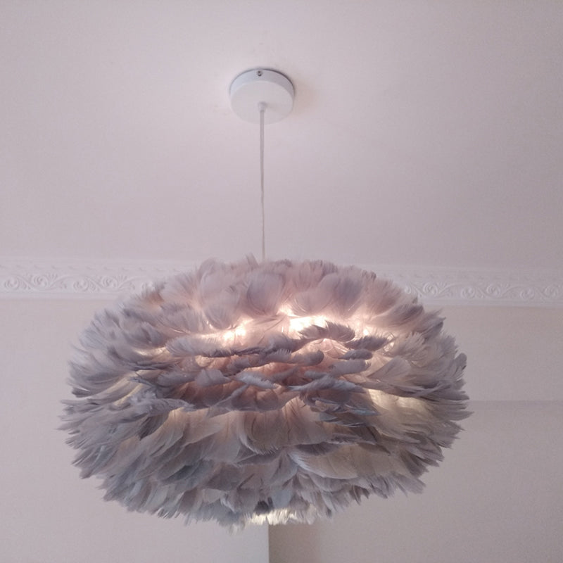Modernist 1-Light Feather Rose Pendant Light - Grey/Apricot/Pink - Ceiling Hang Lamp - 18"/21.5" Width - Perfect for Tables