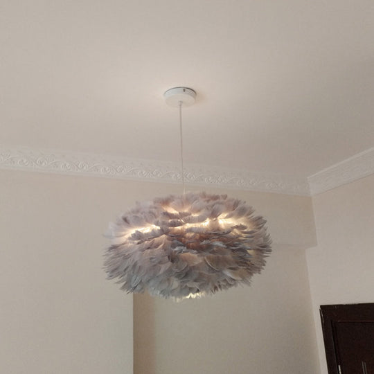 Modernist Feather Rose Blossom Pendant Light - 1-Light Grey/Apricot/Pink Ceiling Hang Lamp 18/21.5