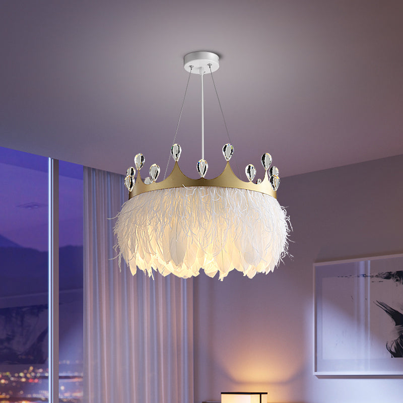 Nordic Pendant Light Kit - Single Bedroom Suspension Lighting in White with Tree, Crown, and Floral Design