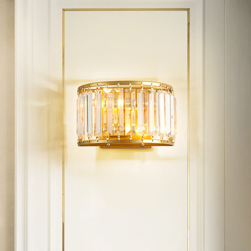Gold Wall Lamp With Prismatic Crystal Shade - Postmodern Style / A