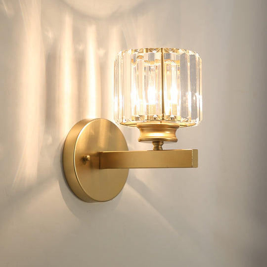 Gold Wall Lamp With Prismatic Crystal Shade - Postmodern Style