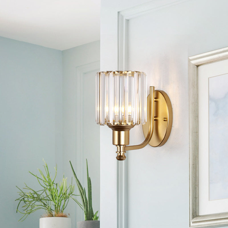 Gold Wall Lamp With Prismatic Crystal Shade - Postmodern Style / C