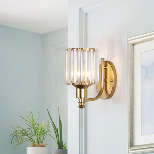 Gold Wall Lamp With Prismatic Crystal Shade - Postmodern Style / C