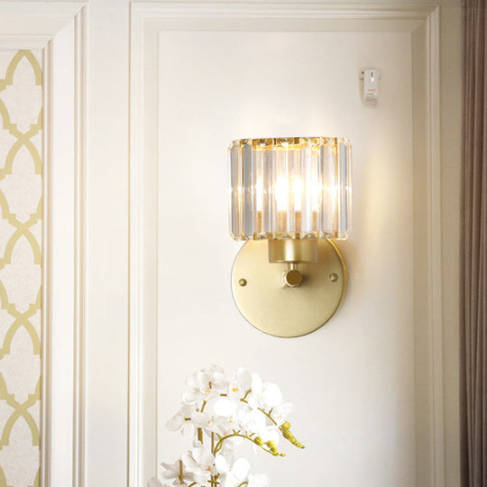 Gold Wall Lamp With Prismatic Crystal Shade - Postmodern Style / D