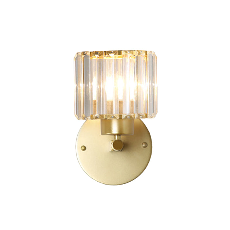 Gold Wall Lamp With Prismatic Crystal Shade - Postmodern Style