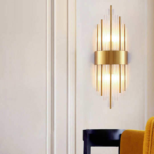 Gold Cylinder/Tapered Wall Sconce: Prismatic Crystal Flush Mount Light For Living Room (2-Light) / A