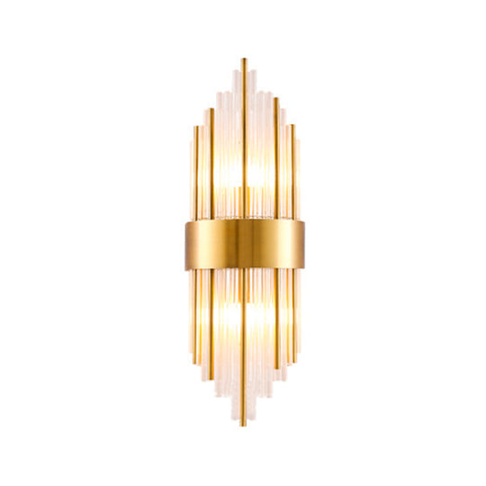 Gold Cylinder/Tapered Wall Sconce: Prismatic Crystal Flush Mount Light For Living Room (2-Light)
