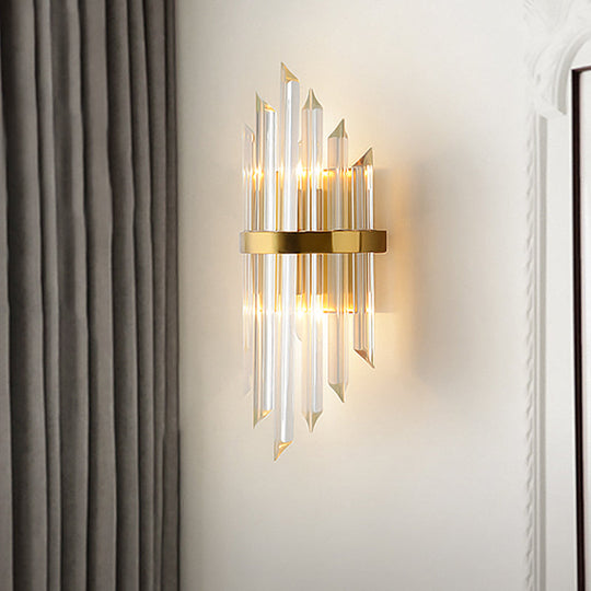 Gold Modern Wall Sconce Lamp With Crystal Shade - 1 2 Or 3 Bulb Options / C