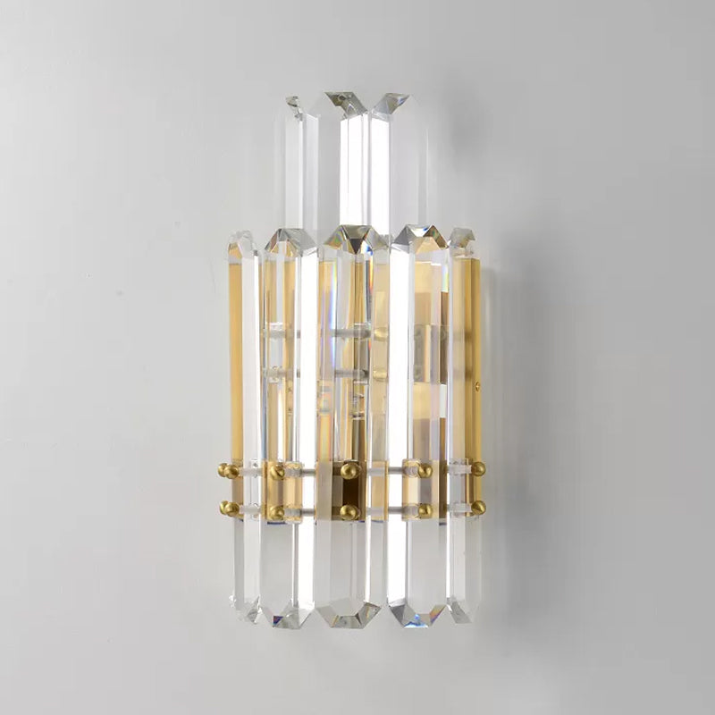 Contemporary Gold Wall Sconce With 2 Tiers Clear Crystal Prisms - Perfect For Restaurants