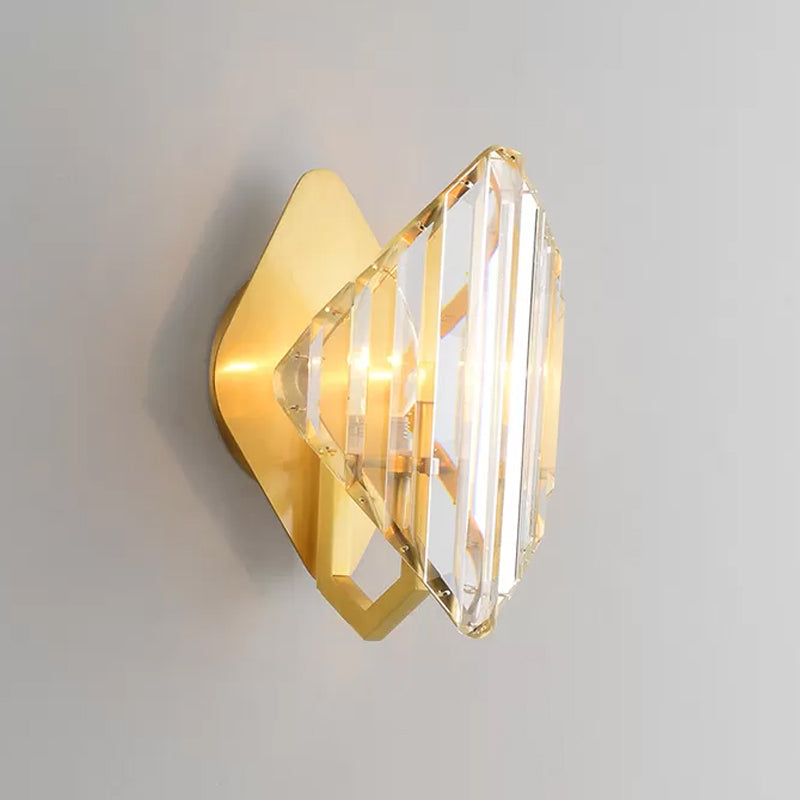 Gold Crystal Rhombus Wall Mount Lamp: Post-Modern 1/2-Bulb Lighting Fixture